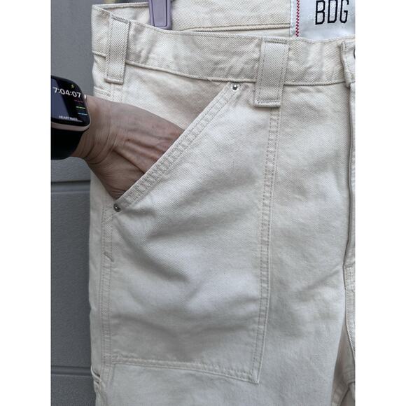 BDG Urban Outfitters Carpenter Jeans Womens 34 Cream Tan Double Knee Workwear - Picture 3 of 10